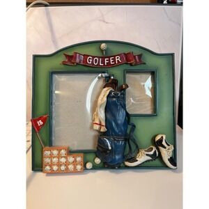 Vintage Golfer 3D Resin Double Picture Frame Green Golf Bag Shoes Flowers Inc